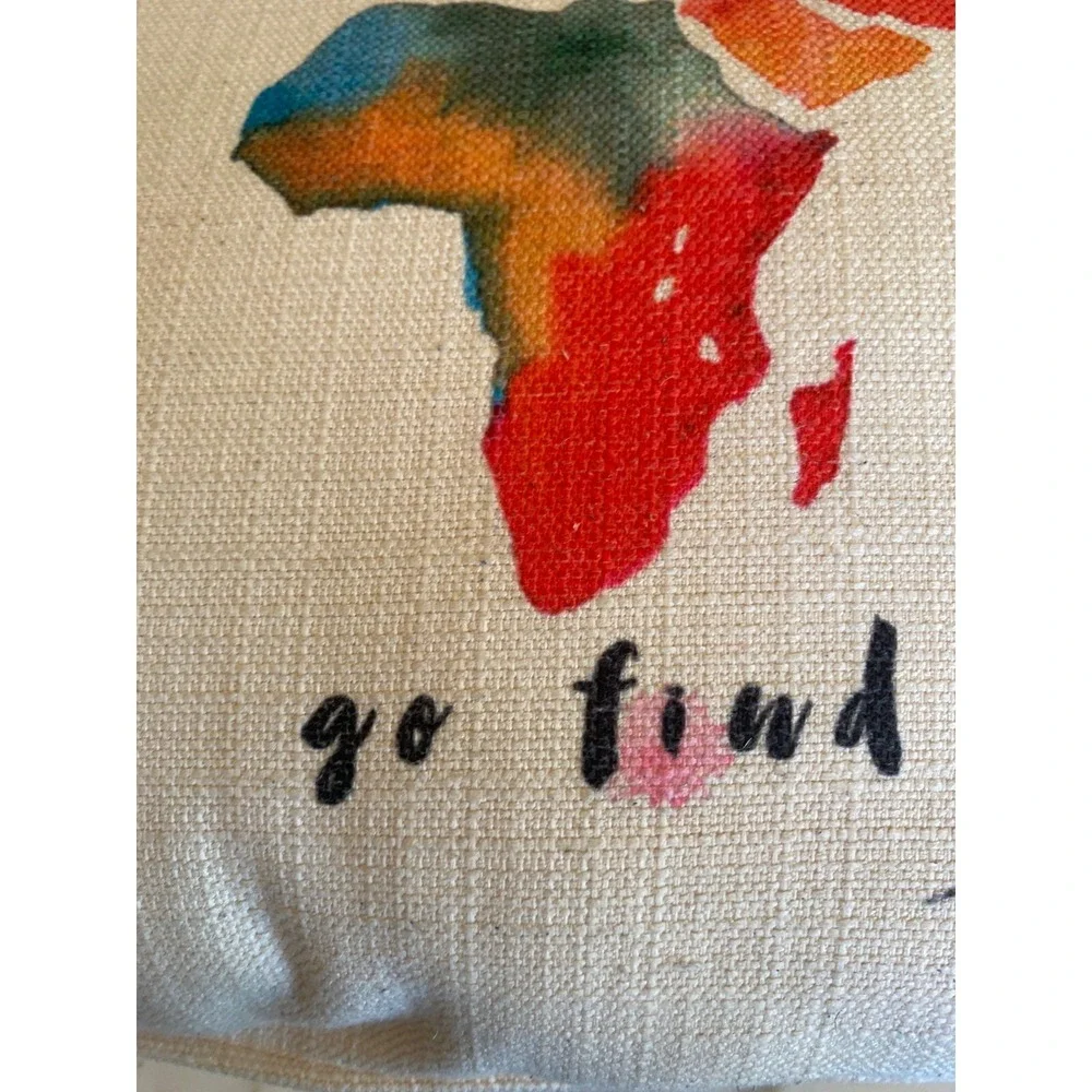 Go Find Yourself‎ World Map Watercolor Burlap Decorator Throw Pillow
